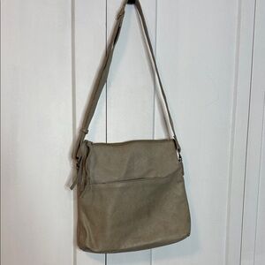 Margot New York Taupe Shoulder Bag converts to crossbody back - Leather